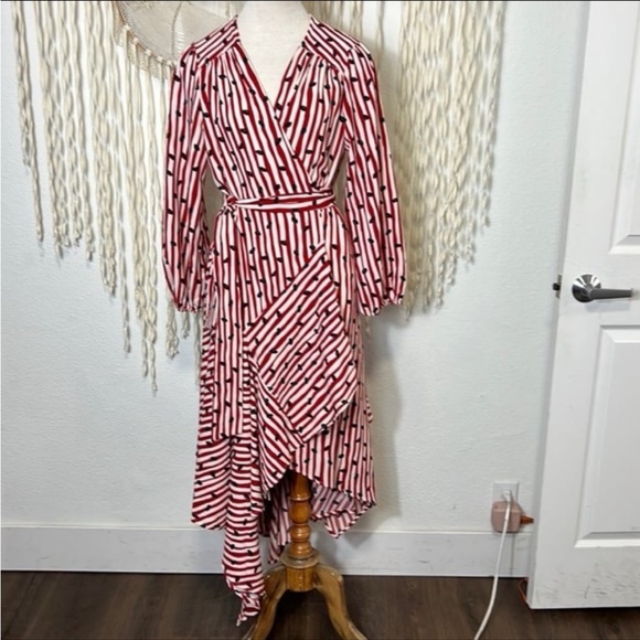 Lip Print Wrap Dress by The Archives July 4th Red and White Stripes Style Dress - Picture 2 of 7